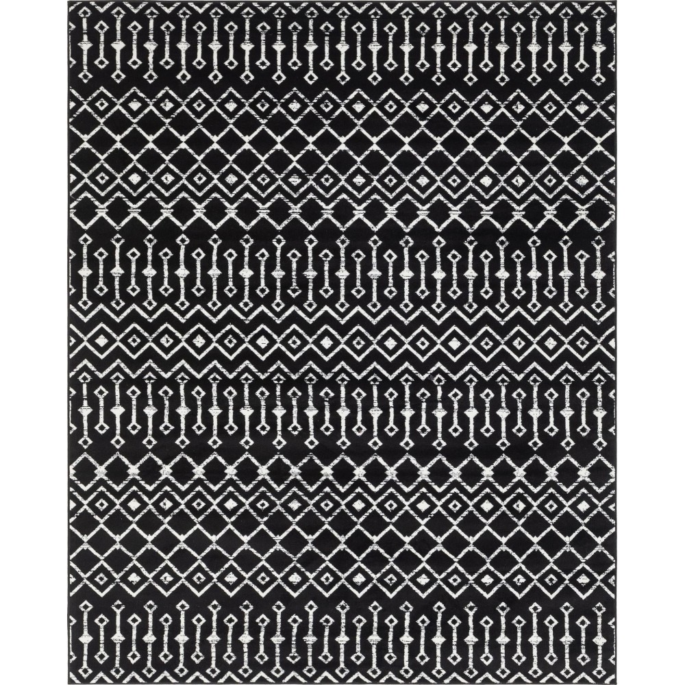 Rug Unique Loom Moroccan Trellis Black Rectangular 8' 0 x 10' 0