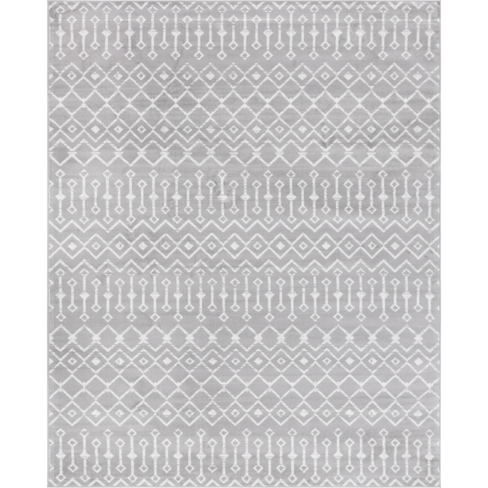 Rug Unique Loom Moroccan Trellis Light Gray Rectangular 8' 0 x 10' 0