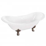 Aqua Eden 61-Inch Cast Iron Double Slipper Clawfoot Tub (No Faucet Drillings), White/Brushed Nickel