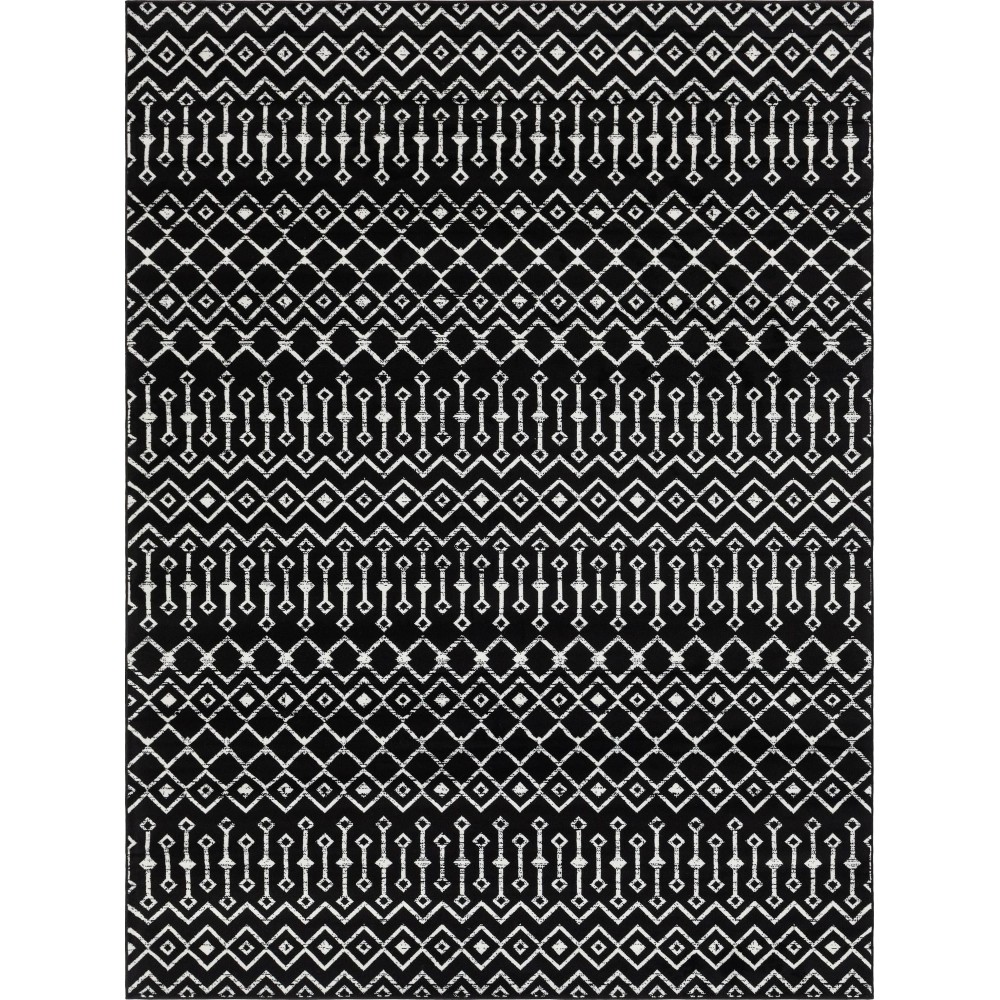 Rug Unique Loom Moroccan Trellis Black Rectangular 9' 0 x 12' 0