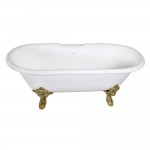 Aqua Eden 72-Inch Cast Iron Double Ended Clawfoot Tub with 7-Inch Faucet Drillings, White/Polished Brass