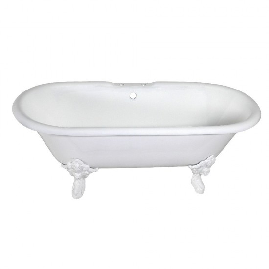 Aqua Eden 72-Inch Cast Iron Double Ended Clawfoot Tub with 7-Inch Faucet Drillings, White