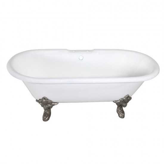 Aqua Eden 72-Inch Cast Iron Double Ended Clawfoot Tub with 7-Inch Faucet Drillings, White/Brushed Nickel