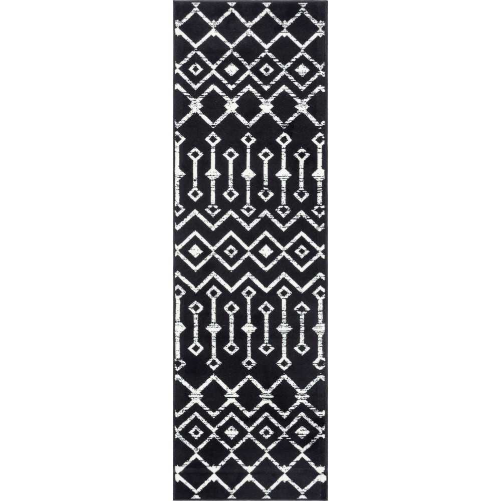 Rug Unique Loom Moroccan Trellis Black Runner 2' 0 x 6' 7