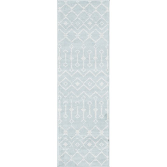 Rug Unique Loom Moroccan Trellis Light Blue Runner 2' 0 x 6' 7