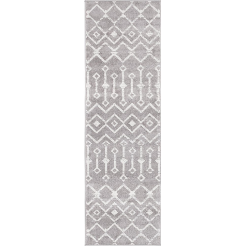 Rug Unique Loom Moroccan Trellis Light Gray Runner 2' 0 x 6' 7