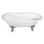 Aqua Eden 72-Inch Cast Iron Double Ended Clawfoot Tub with 7-Inch Faucet Drillings, White/Polished Chrome