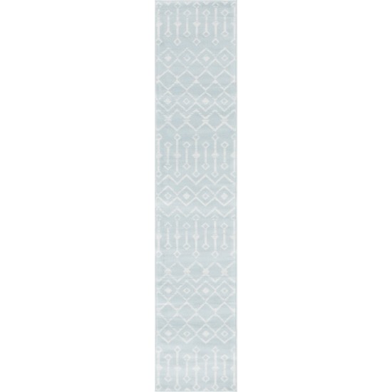 Rug Unique Loom Moroccan Trellis Light Blue Runner 2' 0 x 9' 10