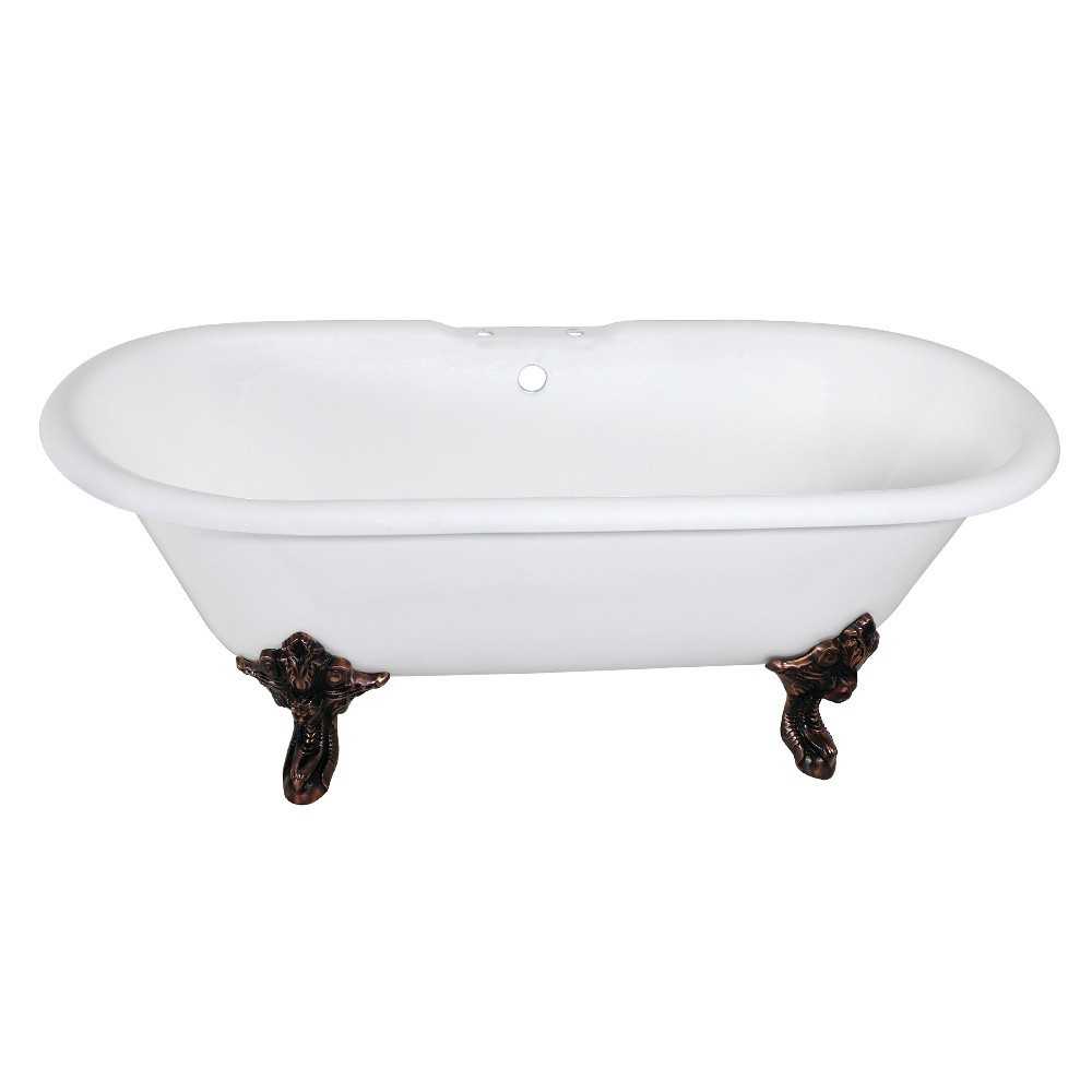 Aqua Eden 72-Inch Cast Iron Double Ended Clawfoot Tub with 7-Inch Faucet Drillings, White/Oil Rubbed Bronze
