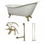 Aqua Eden 62-Inch Cast Iron Single Slipper Clawfoot Tub Combo with Faucet and Supply Lines, White/Polished Brass