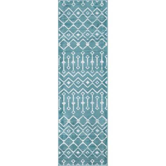 Rug Unique Loom Moroccan Trellis Teal Runner 2' 6 x 8' 2