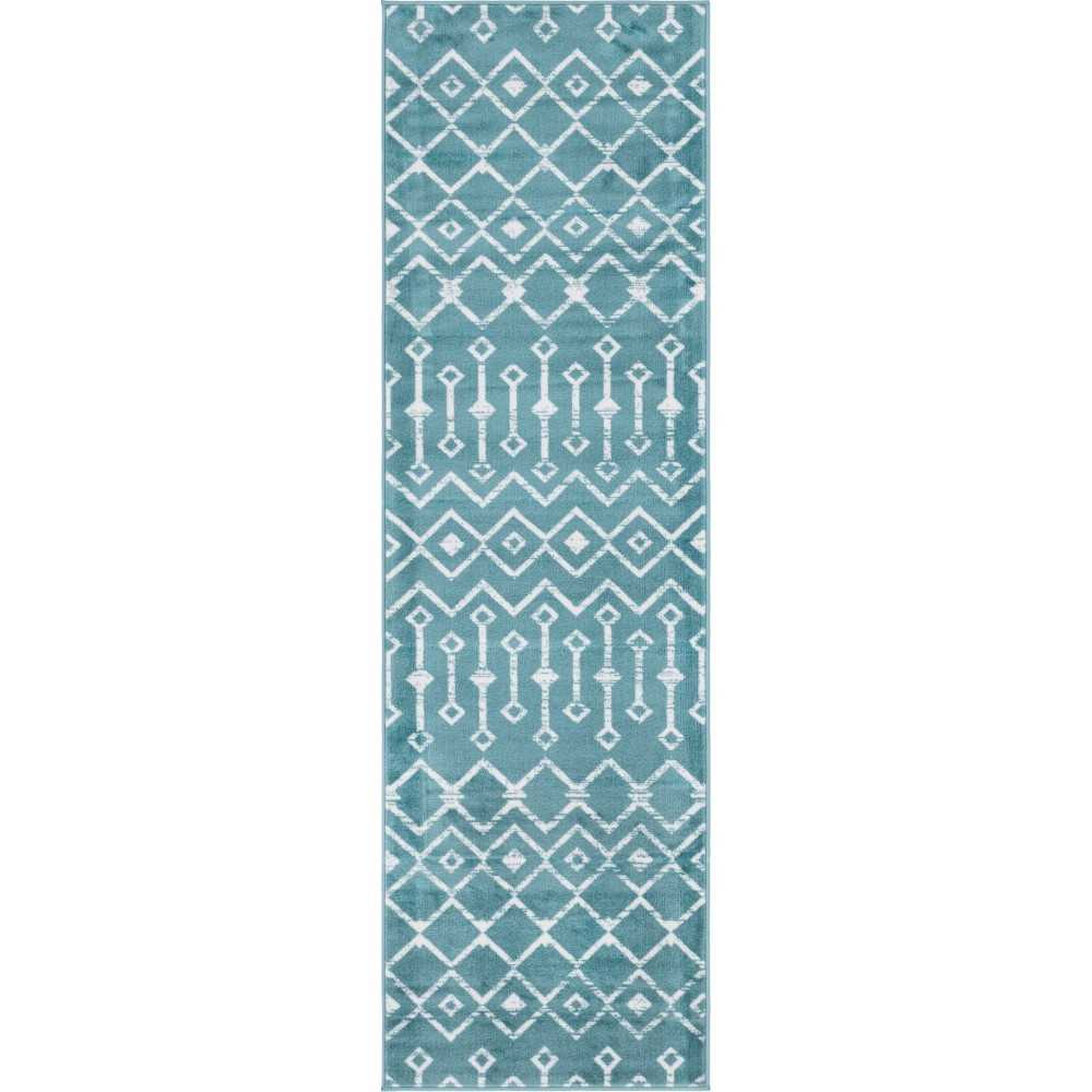 Rug Unique Loom Moroccan Trellis Teal Runner 2' 6 x 8' 2