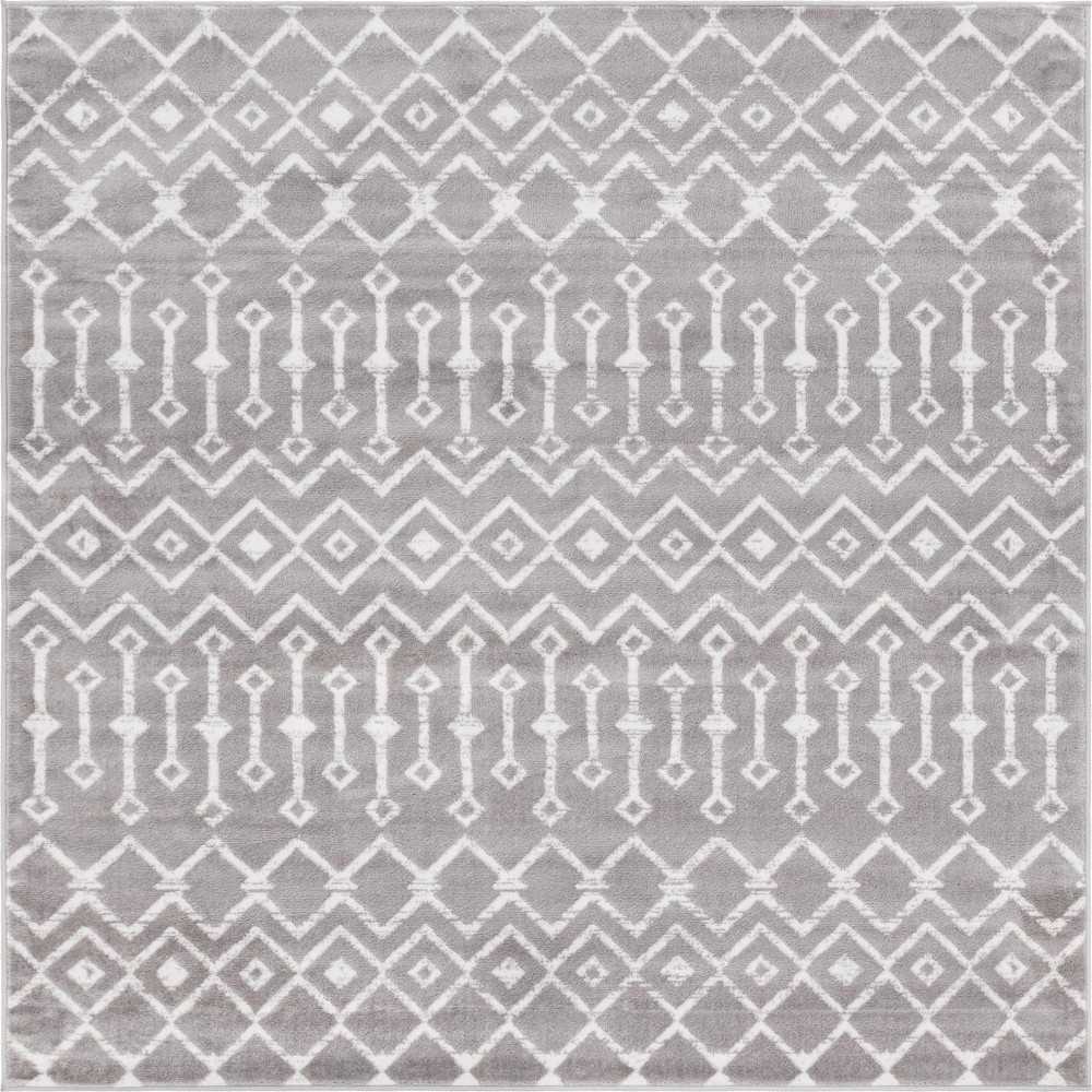 Rug Unique Loom Moroccan Trellis Light Gray Square 6' 0 x 6' 0