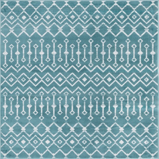 Rug Unique Loom Moroccan Trellis Teal Square 6' 0 x 6' 0