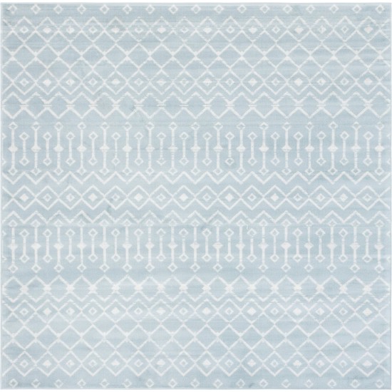 Rug Unique Loom Moroccan Trellis Light Blue Square 8' 0 x 8' 0