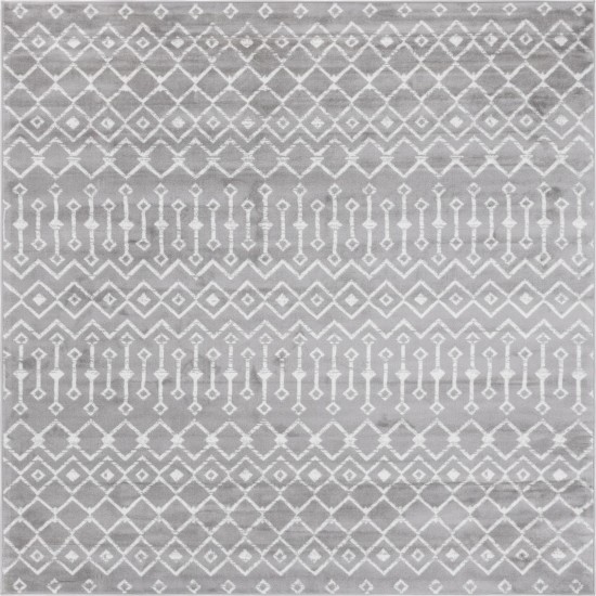 Rug Unique Loom Moroccan Trellis Light Gray Square 8' 0 x 8' 0