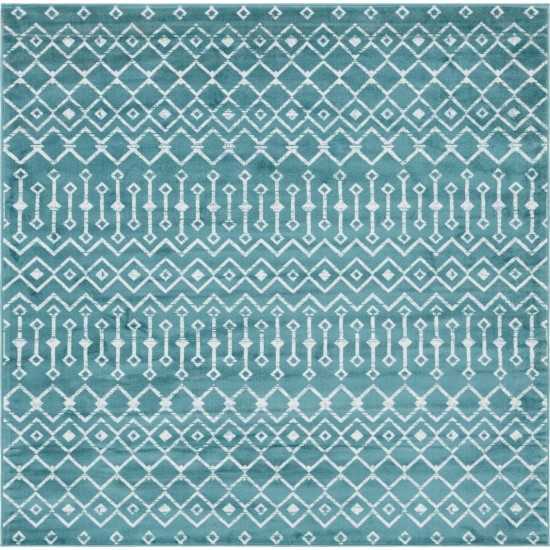 Rug Unique Loom Moroccan Trellis Teal Square 8' 0 x 8' 0