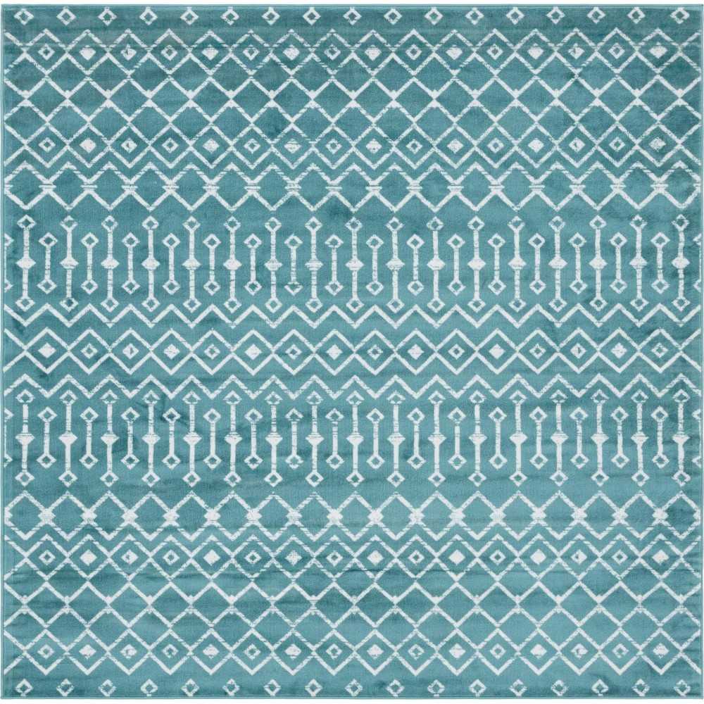 Rug Unique Loom Moroccan Trellis Teal Square 8' 0 x 8' 0