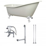 Aqua Eden 62-Inch Cast Iron Single Slipper Clawfoot Tub Combo with Faucet and Supply Lines, White