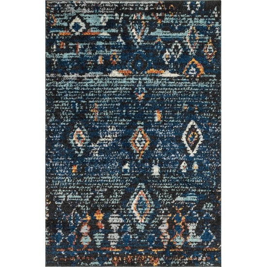 Rug Unique Loom Morocco Navy Blue Rectangular 4' 0 x 6' 0