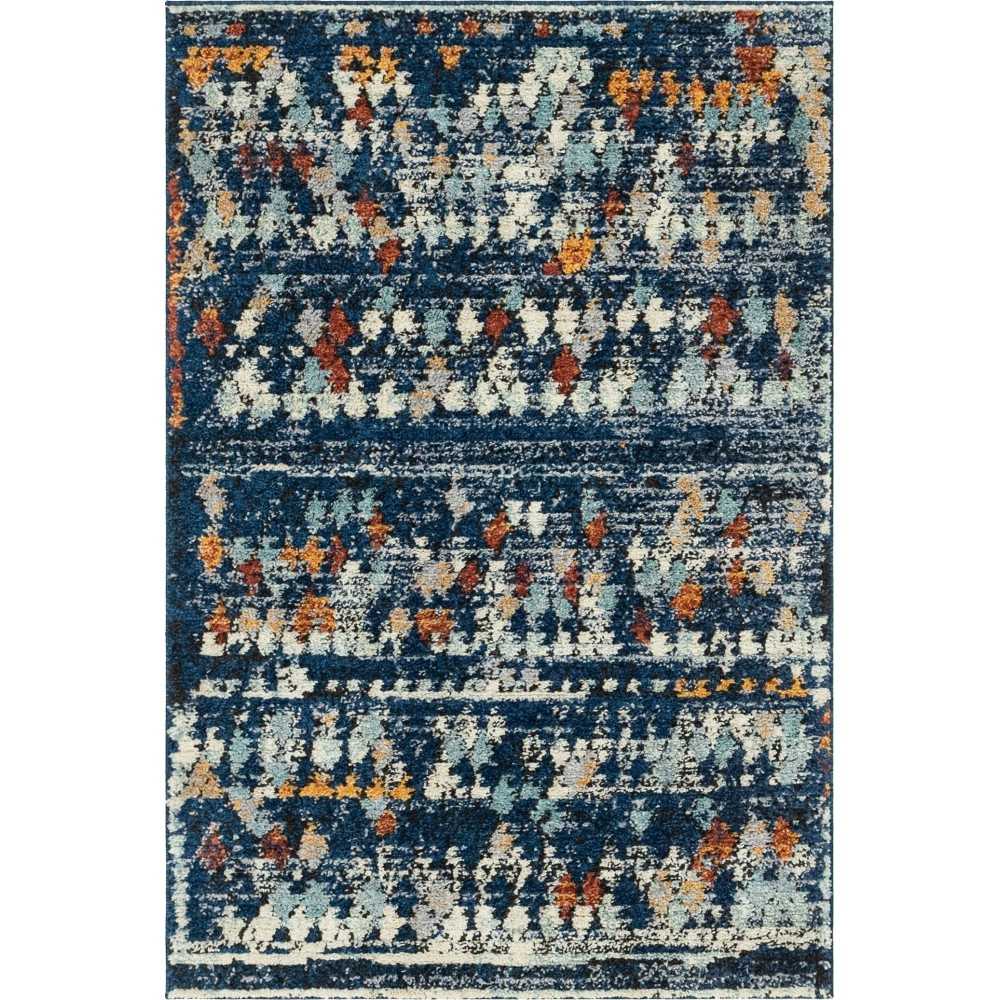Rug Unique Loom Morocco Navy Blue Rectangular 4' 0 x 6' 0