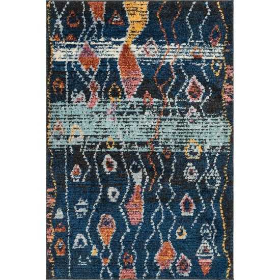 Rug Unique Loom Morocco Navy Blue Rectangular 4' 0 x 6' 0