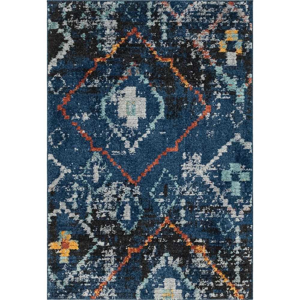 Rug Unique Loom Morocco Navy Blue Rectangular 4' 0 x 6' 0