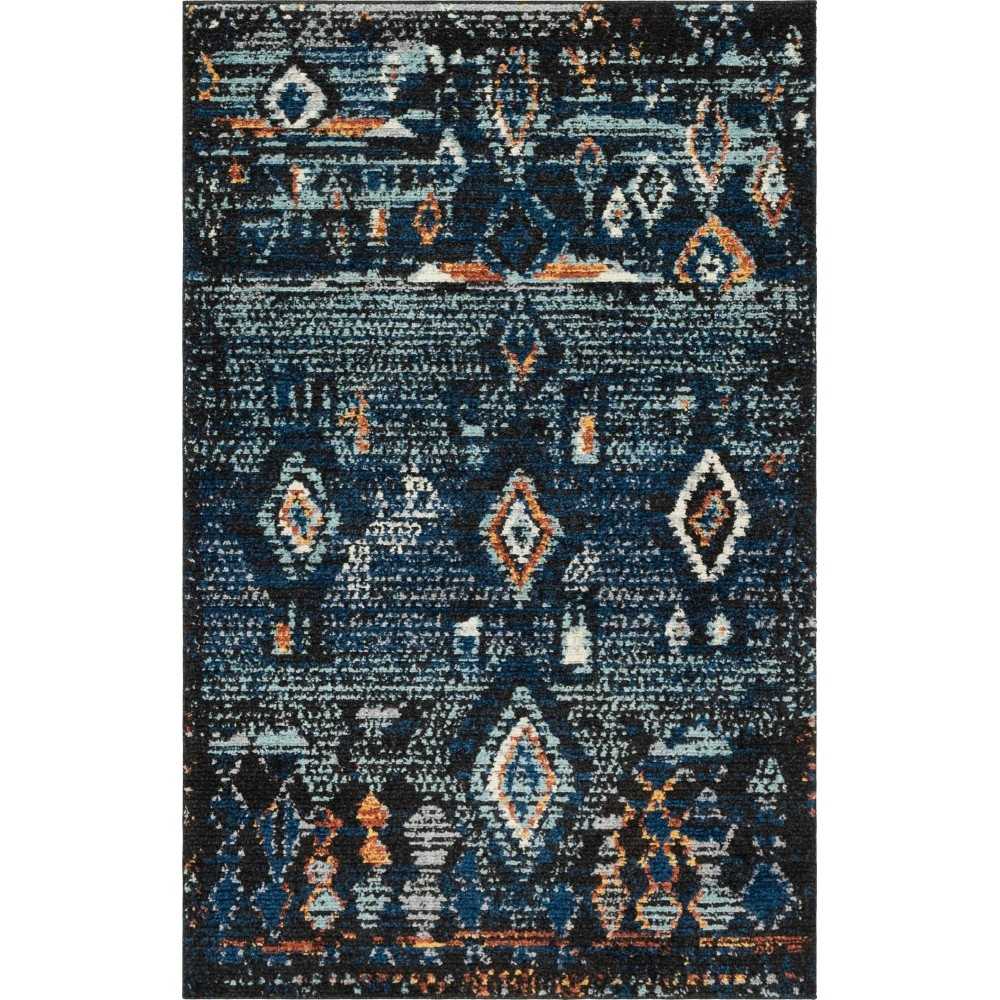 Rug Unique Loom Morocco Navy Blue Rectangular 5' 0 x 8' 0