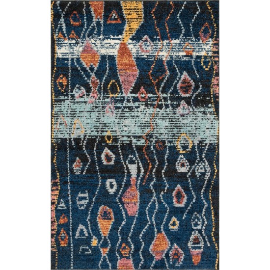 Rug Unique Loom Morocco Navy Blue Rectangular 5' 0 x 8' 0