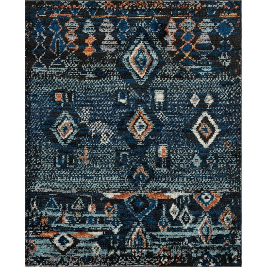 Rug Unique Loom Morocco Navy Blue Rectangular 8' 0 x 10' 0