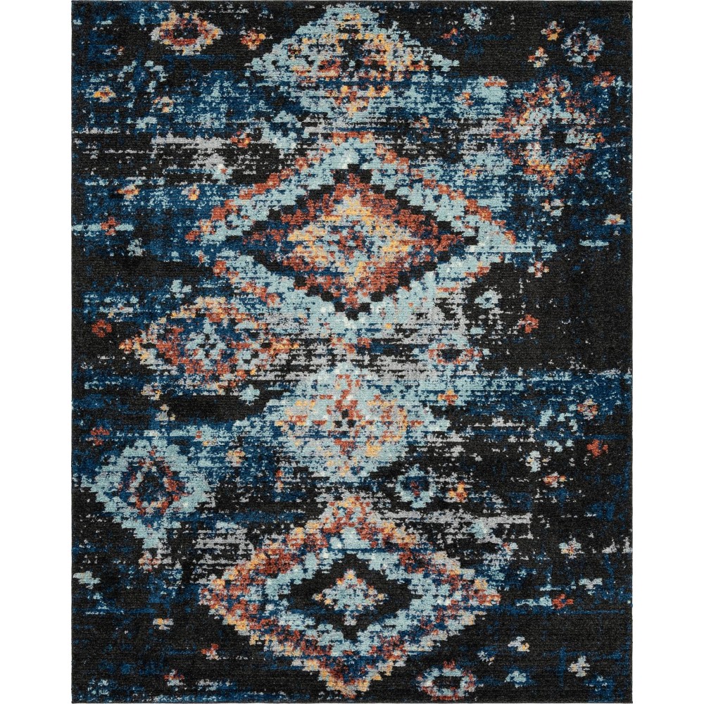 Rug Unique Loom Morocco Navy Blue Rectangular 8' 0 x 10' 0
