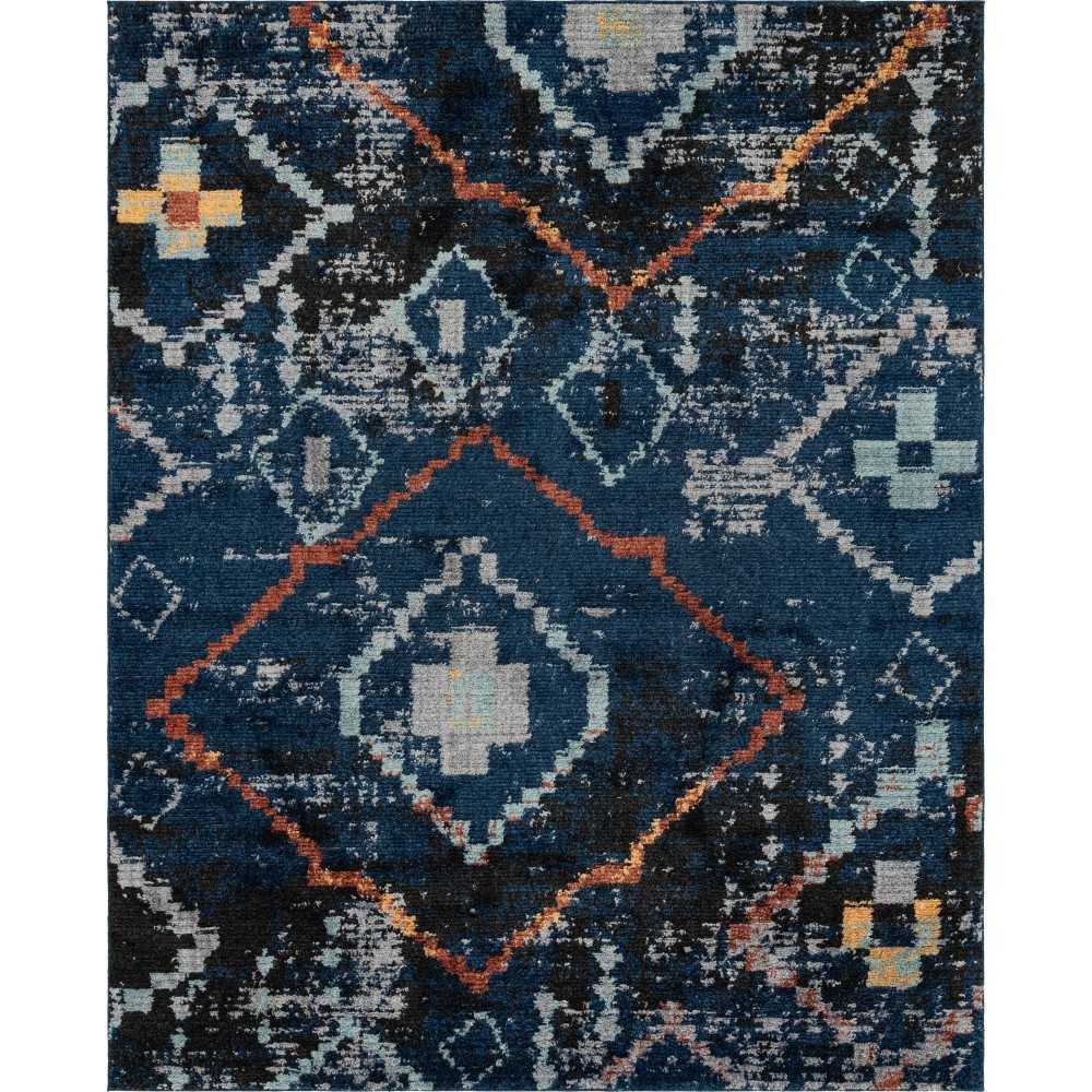 Rug Unique Loom Morocco Navy Blue Rectangular 8' 0 x 10' 0