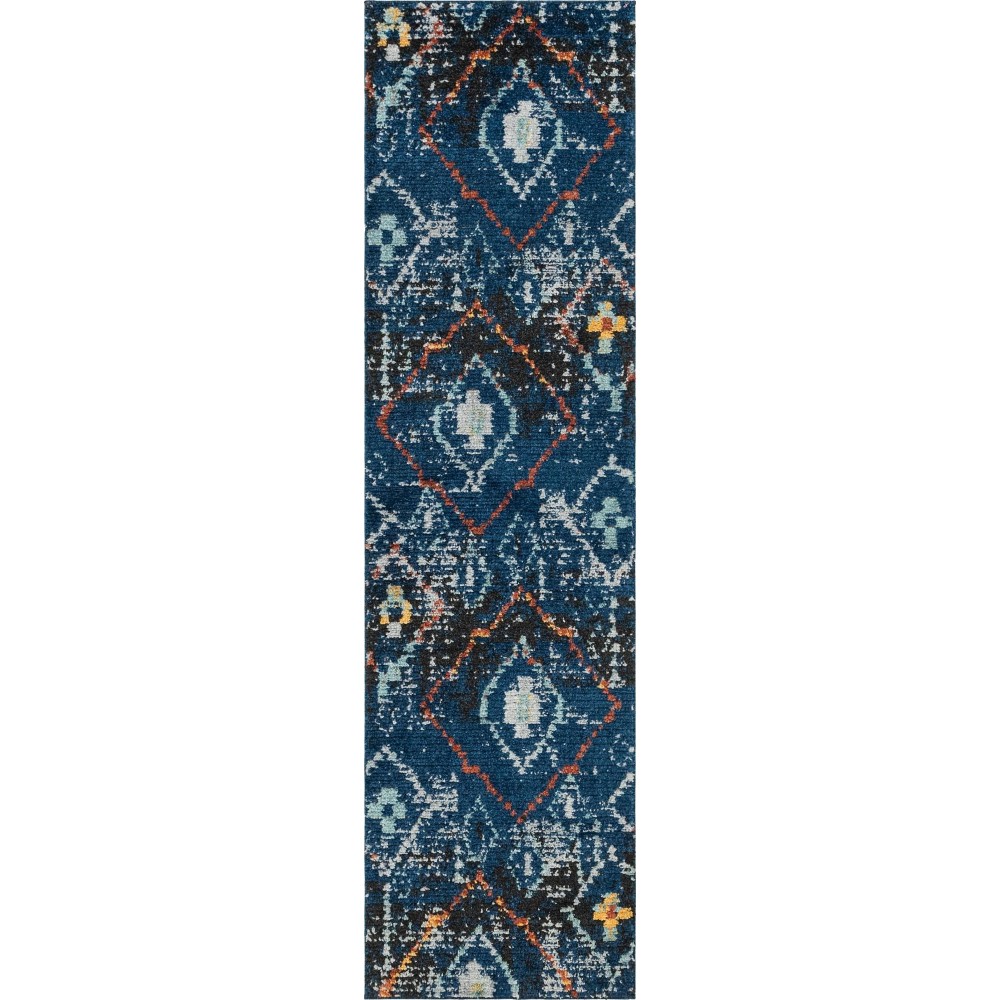 Rug Unique Loom Morocco Navy Blue Runner 2' 7 x 10' 0