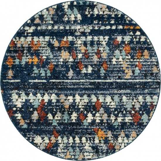 Rug Unique Loom Morocco Navy Blue Round 4' 0 x 4' 0