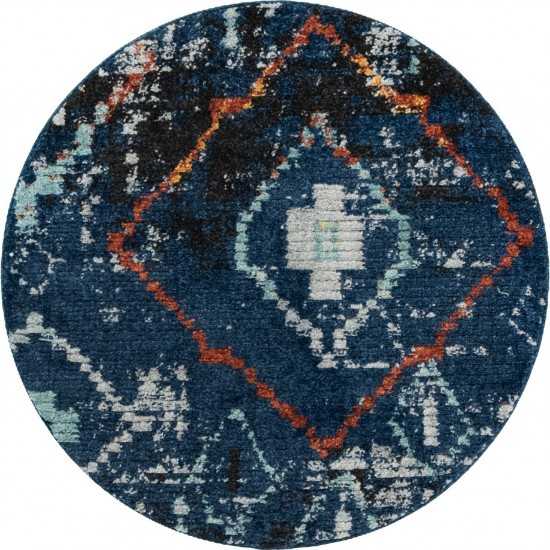 Rug Unique Loom Morocco Navy Blue Round 4' 0 x 4' 0