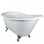 Aqua Eden 60-Inch Cast Iron Single Slipper Clawfoot Tub (No Faucet Drillings), White/Brushed Nickel