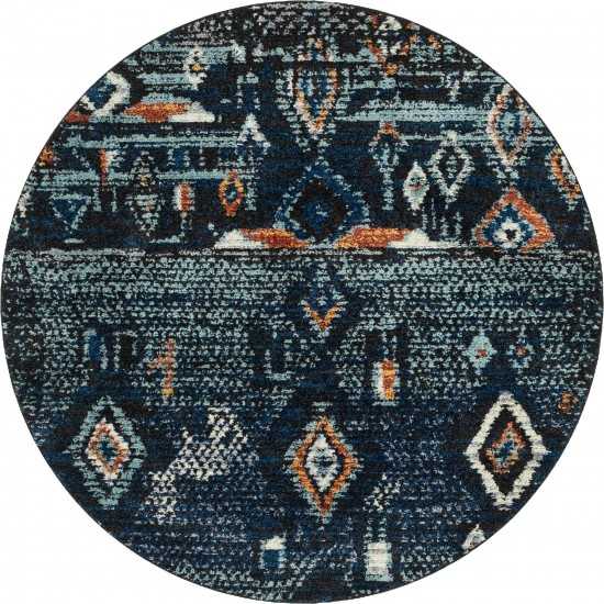 Rug Unique Loom Morocco Navy Blue Round 7' 0 x 7' 0