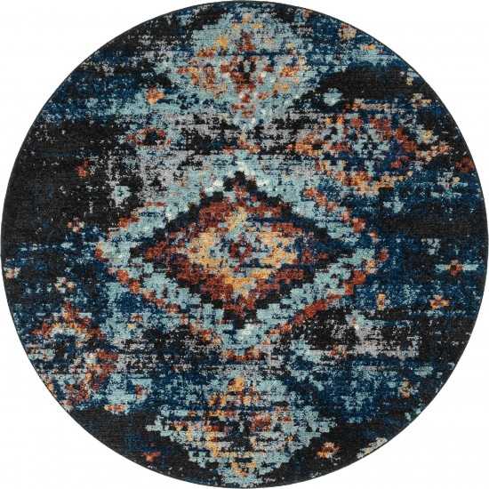 Rug Unique Loom Morocco Navy Blue Round 7' 0 x 7' 0