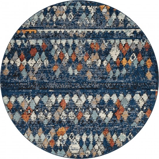 Rug Unique Loom Morocco Navy Blue Round 7' 0 x 7' 0