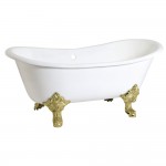 Aqua Eden 67-Inch Cast Iron Double Slipper Clawfoot Tub (No Faucet Drillings), White/Polished Brass