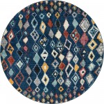 Rug Unique Loom Morocco Navy Blue Round 7' 0 x 7' 0