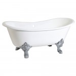 Aqua Eden 67-Inch Cast Iron Double Slipper Clawfoot Tub (No Faucet Drillings), White/Polished Chrome