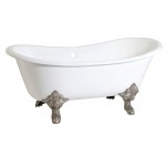 Aqua Eden 67-Inch Cast Iron Double Slipper Clawfoot Tub (No Faucet Drillings), White/Brushed Nickel