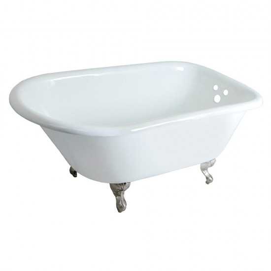 Aqua Eden 48-Inch Cast Iron Roll Top Clawfoot Tub with 3-3/8 Inch Wall Drillings, White/Brushed Nickel