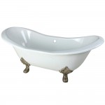 Aqua Eden 72-Inch Cast Iron Double Slipper Clawfoot Tub (No Faucet Drillings), White/Brushed Nickel