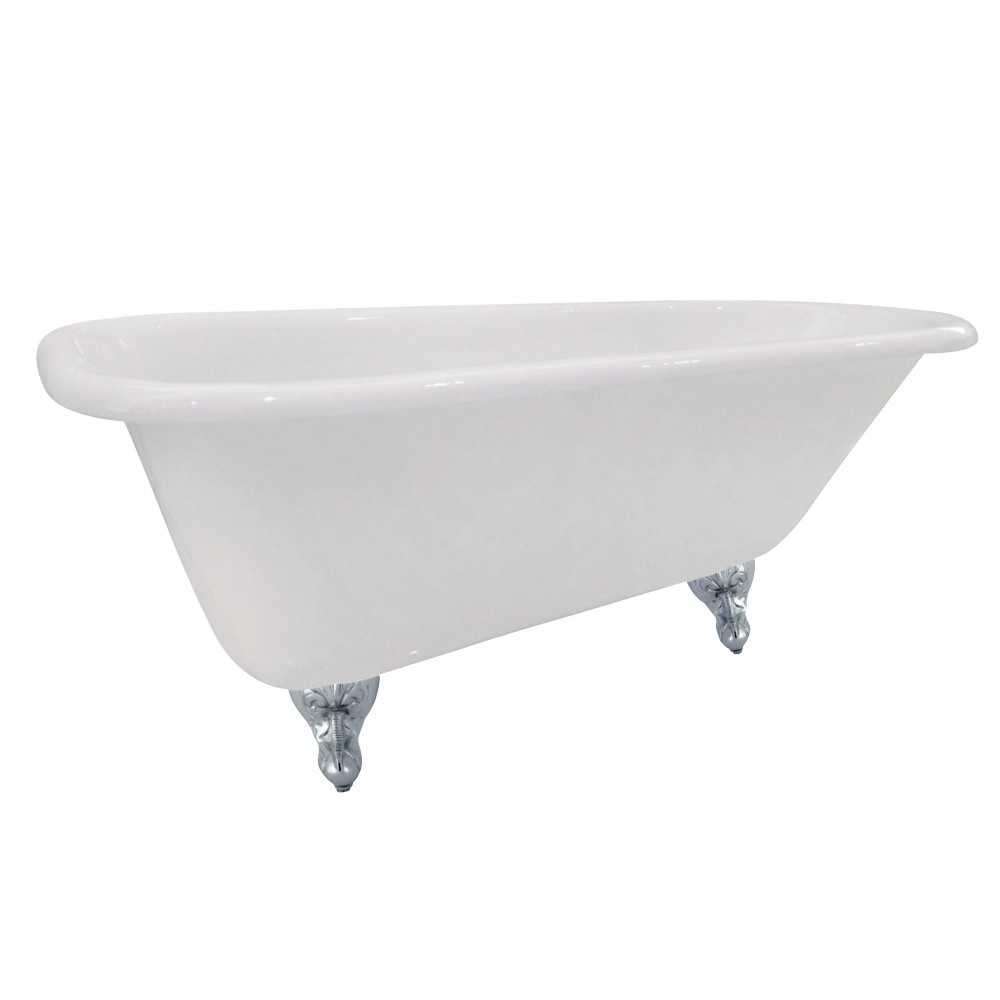 Aqua Eden 66-Inch Cast Iron Roll Top Clawfoot Tub (No Faucet Drillings), White/Polished Chrome