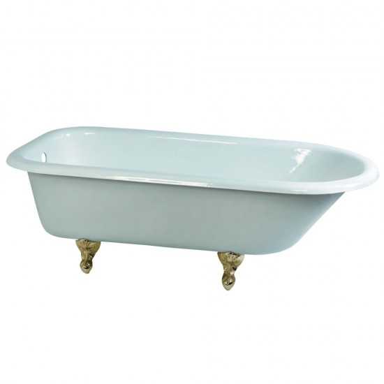 Aqua Eden 66-Inch Cast Iron Roll Top Clawfoot Tub (No Faucet Drillings), White/Polished Brass