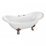 Aqua Eden 61-Inch Cast Iron Double Slipper Clawfoot Tub with 7-Inch Faucet Drillings, White/Brushed Nickel