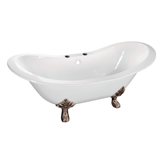 Aqua Eden  61-Inch Cast Iron Double Slipper Clawfoot Tub with 7-Inch Faucet Drillings, White/Brushed Nickel