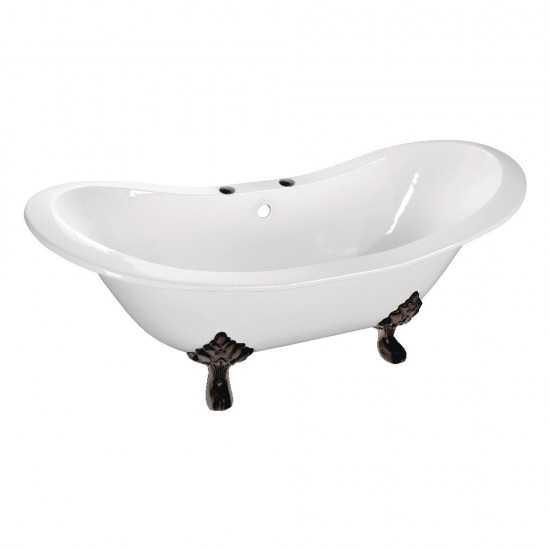 Aqua Eden 61-Inch Cast Iron Double Slipper Clawfoot Tub with 7-Inch Faucet Drillings, White/Oil Rubbed Bronze